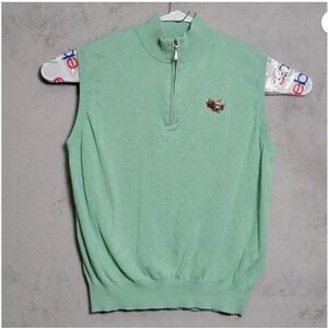 Peter Millar Sweater Vest Men XL Green Silk Cashmere 1/4 Zip Golf Pullover Eagle